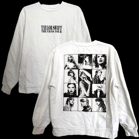 Taylor Swift The Eras Tour White Crewneck Sweater Size M Cotton Made in USA - Picture 1 of 5